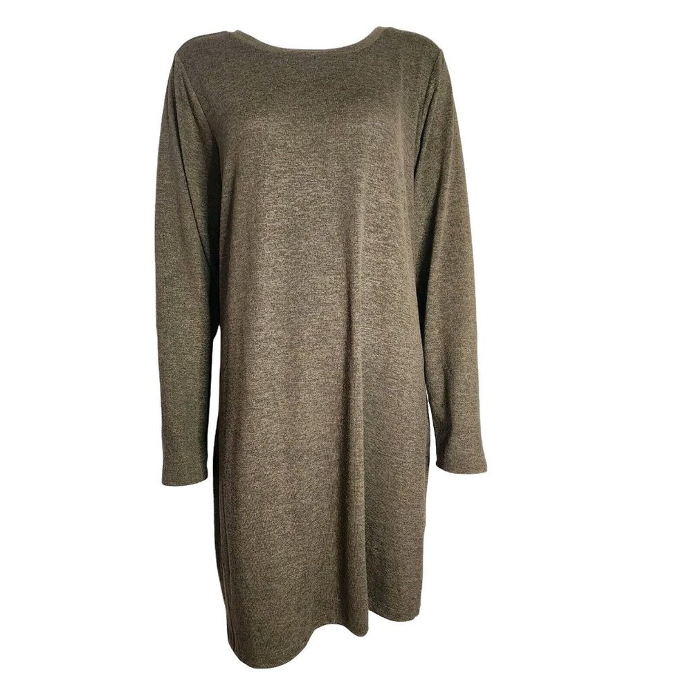 NWT DIP Solid All Green Long‎ Sleeve Pullover Sweater Dress Womens Size XL